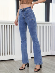 High Waist Flared Jeans with Patch Pockets