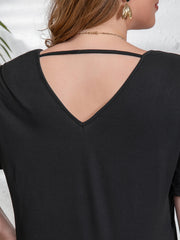 Twist Front Short Sleeve V Neck Top