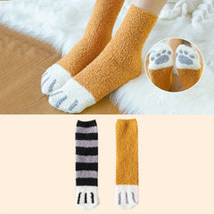 2 Pairs Cat Claw Print Socks Comfy & Fuzzy Warm Socks Women's Stockings