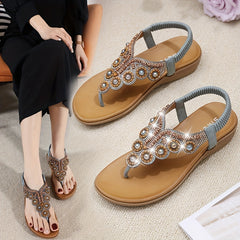 Boho Style Wedge Sandals with Rhinestone Detail
