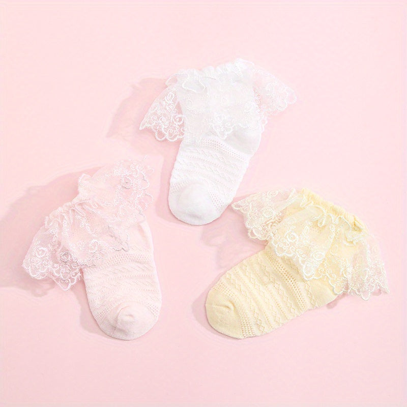3 Pairs Baby Girls Lace Ruffled Socks Children's Socks