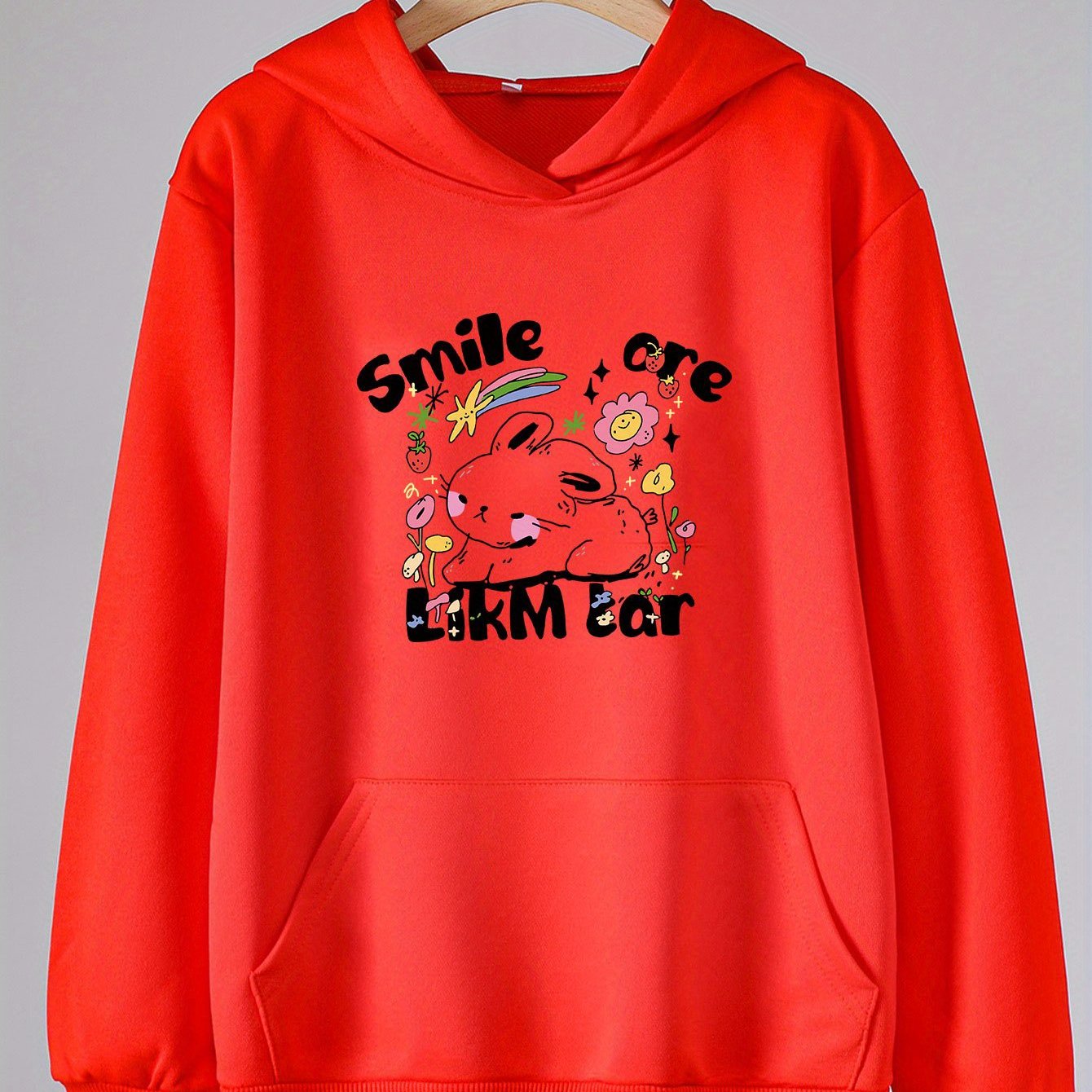 Rabbit Print Hoodie For Girls Kids Casual Pullover Hooded Top