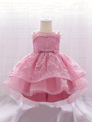 Girl's Floral Embroidery Gown Princess Dress Sleeveless Mesh Fairy Clothes