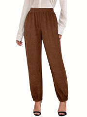 Corduroy Jogger Pants for Women Elastic Waist Casual Solid Comfy