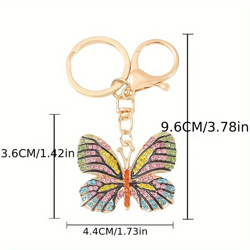 Zinc Alloy Diamond Butterfly Keychain Bag Ornament Holiday Gift