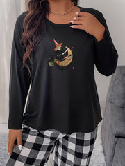 Women's Plus Casual Pajama Top Moon & Fairy Print Long Sleeve Tee