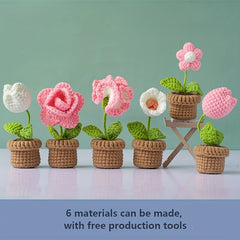 DIY Mini Potted Flower Bouquet Set Yarn Hand Woven Flowers