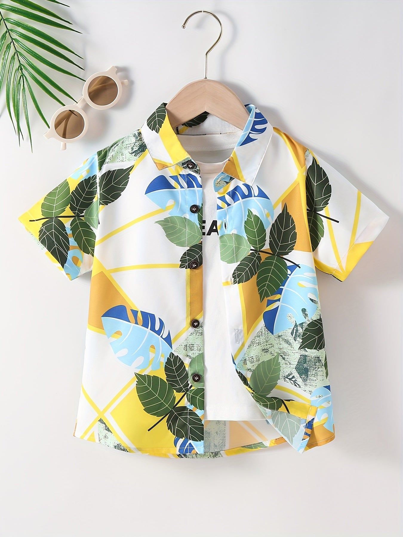 Boys Leaf Print Short Sleeves Shirt For Summer Kids Clothes