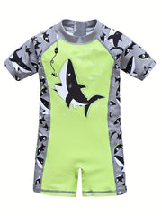 Shark Print Short Sleeve One Piece Swimsuit