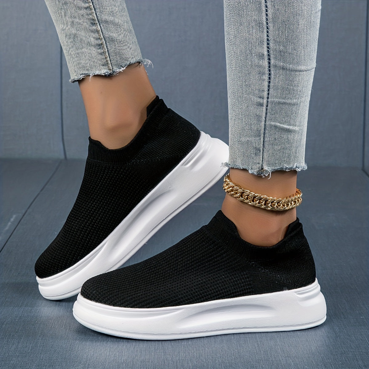 Women's Knit Slip On Sneakers Soft Sole Breathable Shoes