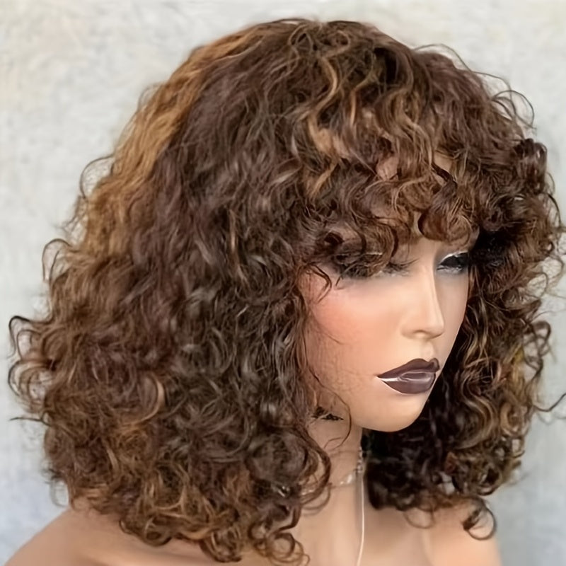 Double Drawn Glueless Short Kinky Curly Wig 220 Density Bob Human Hair Wig