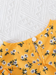 Toddler Baby Girls Dresses Summer Flutter Sleeve Floral Pleated Casual Dress