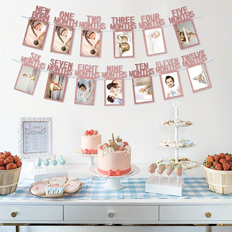 Pink Birthday Photo Clip Flags for Baby Showers