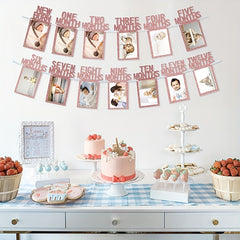 Pink Birthday Photo Clip Flags for Baby Showers