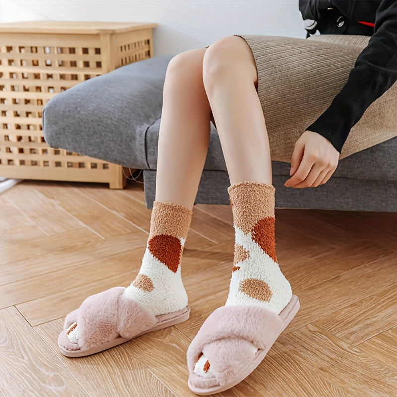 6 Pairs Cat Claw Print Socks Comfy & Warm Fuzzy Mid Tube Socks