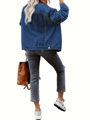 Women's Plus Denim Trucker Jacket Long Sleeve Button Up