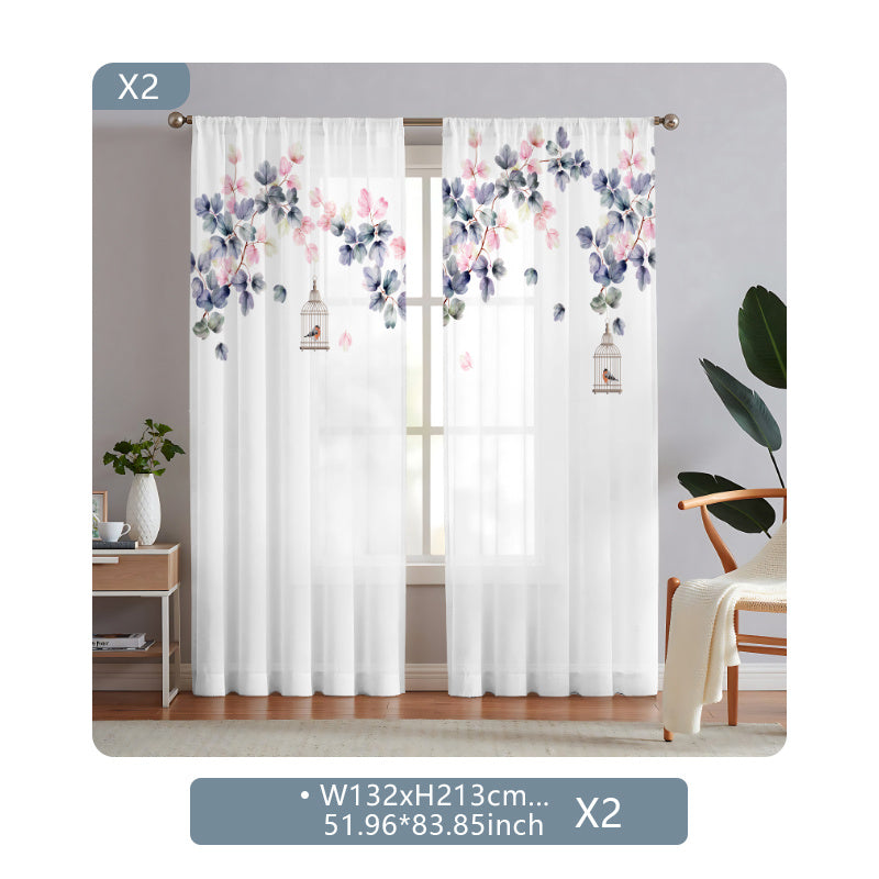 Flower Pattern Sheer Curtain for Living Room