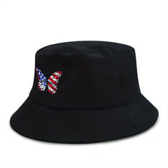 Unisex Sunshade Bucket Hat Butterfly Embroidered Sun Hat for Outdoor Vacation