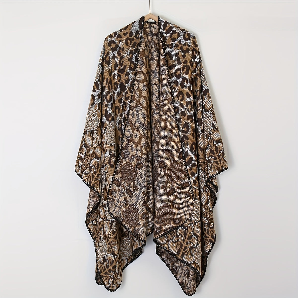 Leopard Print Blanket Shawl Vintage Flower Pattern Warm Cape