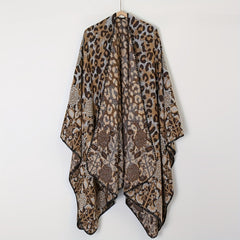 Leopard Print Blanket Shawl Vintage Flower Pattern Warm Cape