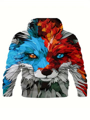 Art Style Fox Print Hoodies For Men Graphic Sweatshirt Comfy Hooded Pullover