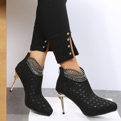 Rhinestone Stiletto Ankle Boots Pointed Toe High Heels Party Pumps