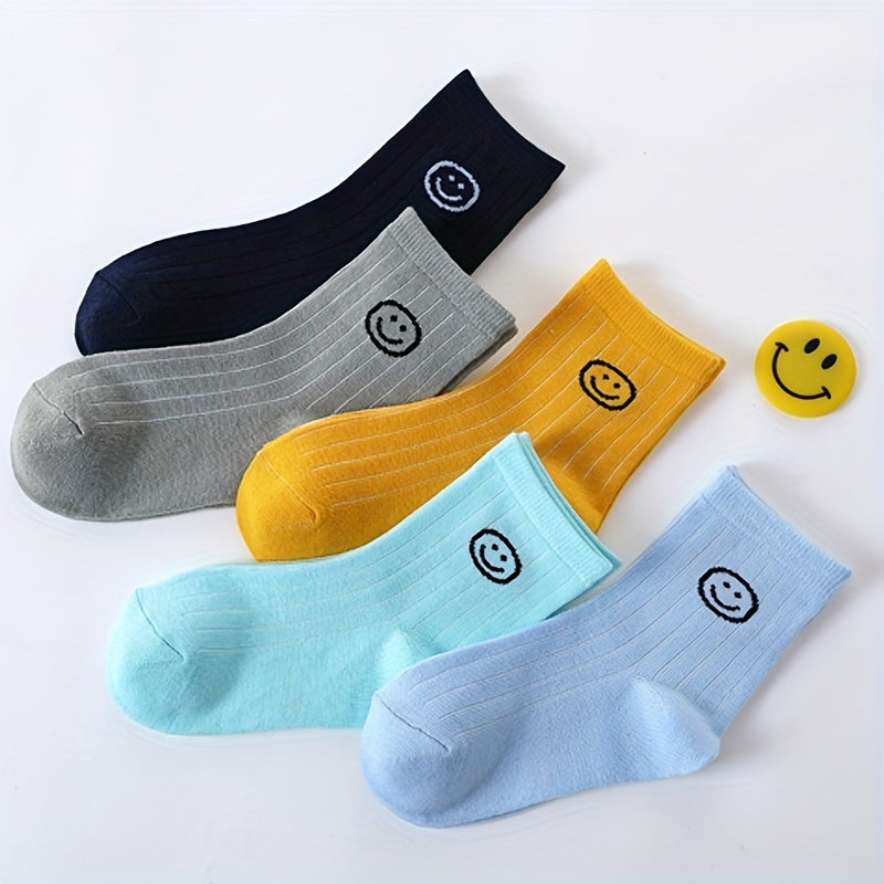 10 Pairs Smiling Face Kids Striped Crew Socks