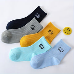 10 Pairs Smiling Face Kids Striped Crew Socks