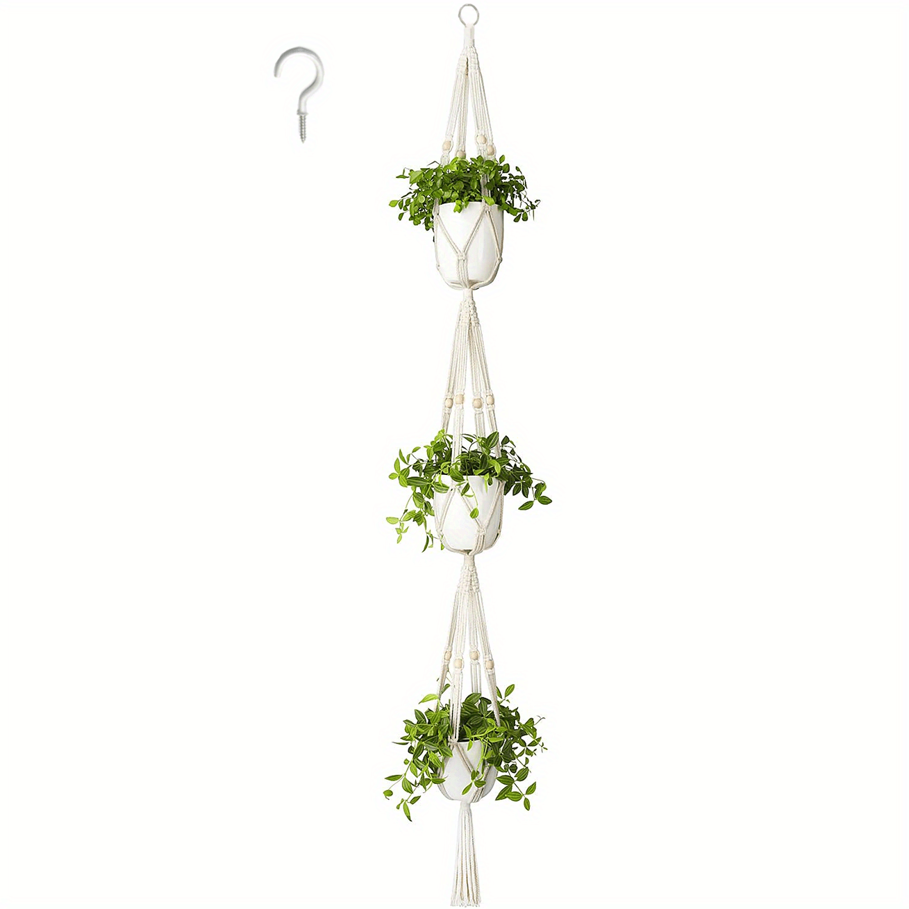 Macrame Plant Hanger 3 Tier Indoor Outdoor Hanging Planter Basket Cotton Rope