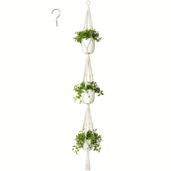 Macrame Plant Hanger 3 Tier Indoor Outdoor Hanging Planter Basket Cotton Rope