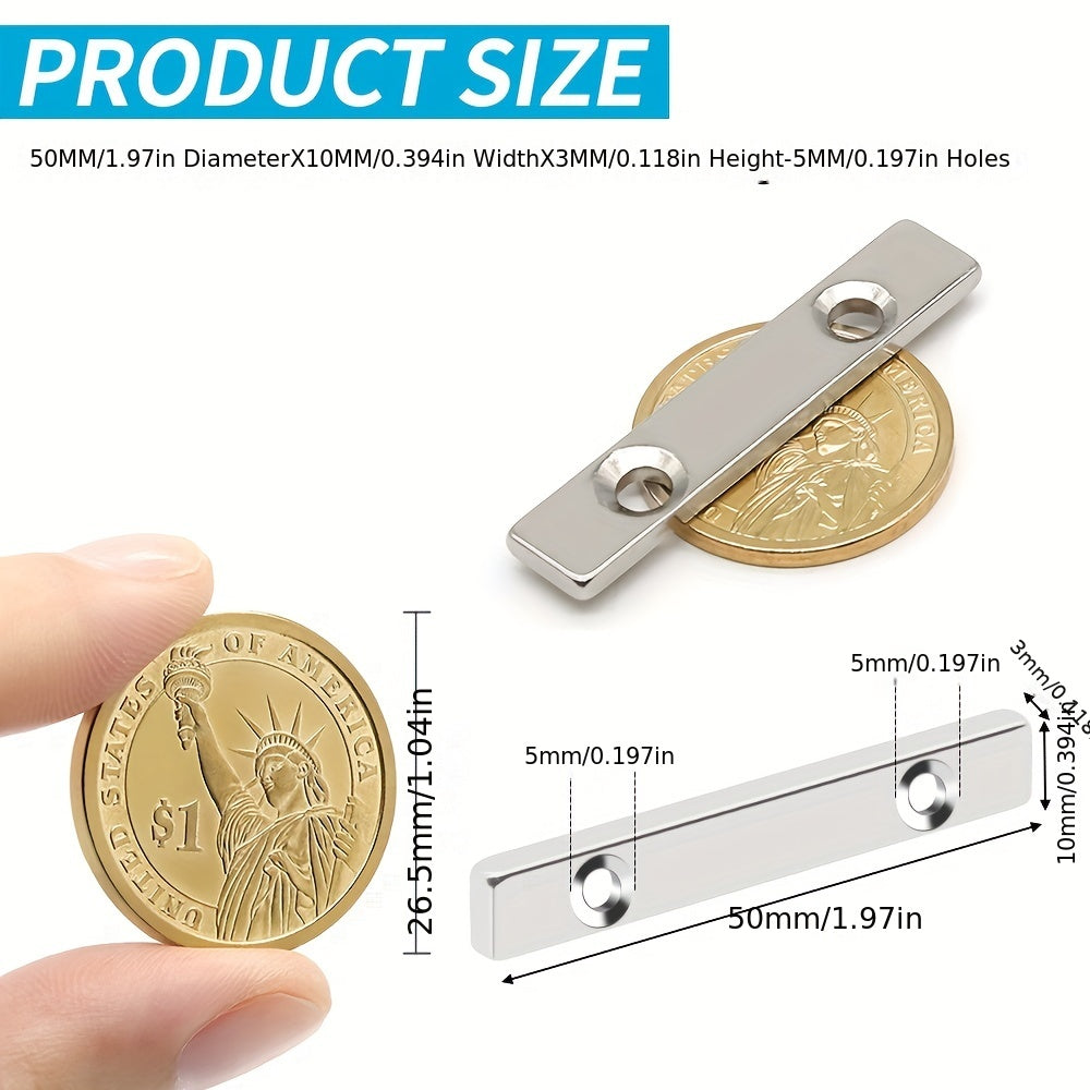5pcs NdFeB Hardware Strong Magnet 50x10x5mm Square Two Holes