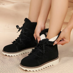 Women's Plush Inner Snow Boots Lace up Waterproof Mid Calf Comfortable Non slip