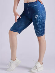 Denim & Floral Print Leggings for Women
