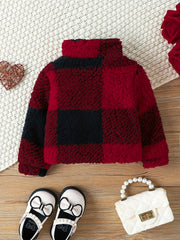 Baby Girls Plaid Lapel Long Sleeve Fleece Coat