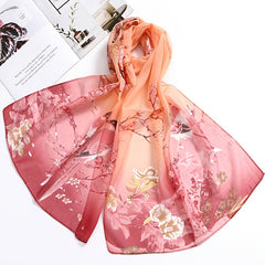 Flowers Birds Chiffon Scarf Sun Protection for Women