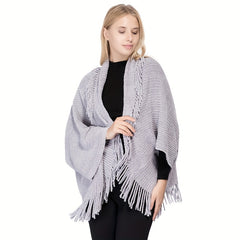 Warm Knitted Cardigan Fringe Shawl Wrap Windproof Cape