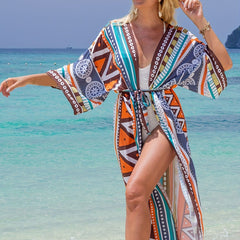Boho Cover Up Women's Plus Tribal Print Long Sleeve Cardigan