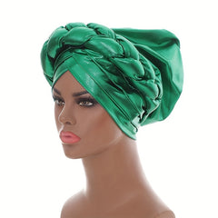 Green Hot Stamping Turbans Three Layer Bright Head Wraps Twist Braid Bonnet