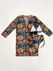 Floral Print Bikini Set Halter High Waist Swimsuit Kimono Cover Up