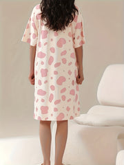Bunny Print Lounge Dresses & Comfy Short Sleeve Home Dress Women's Loungewear