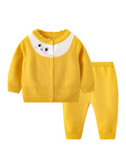 2pcs Baby Girls Knit Cardigan & Pants Set Cartoon Embroidery Long Sleeve