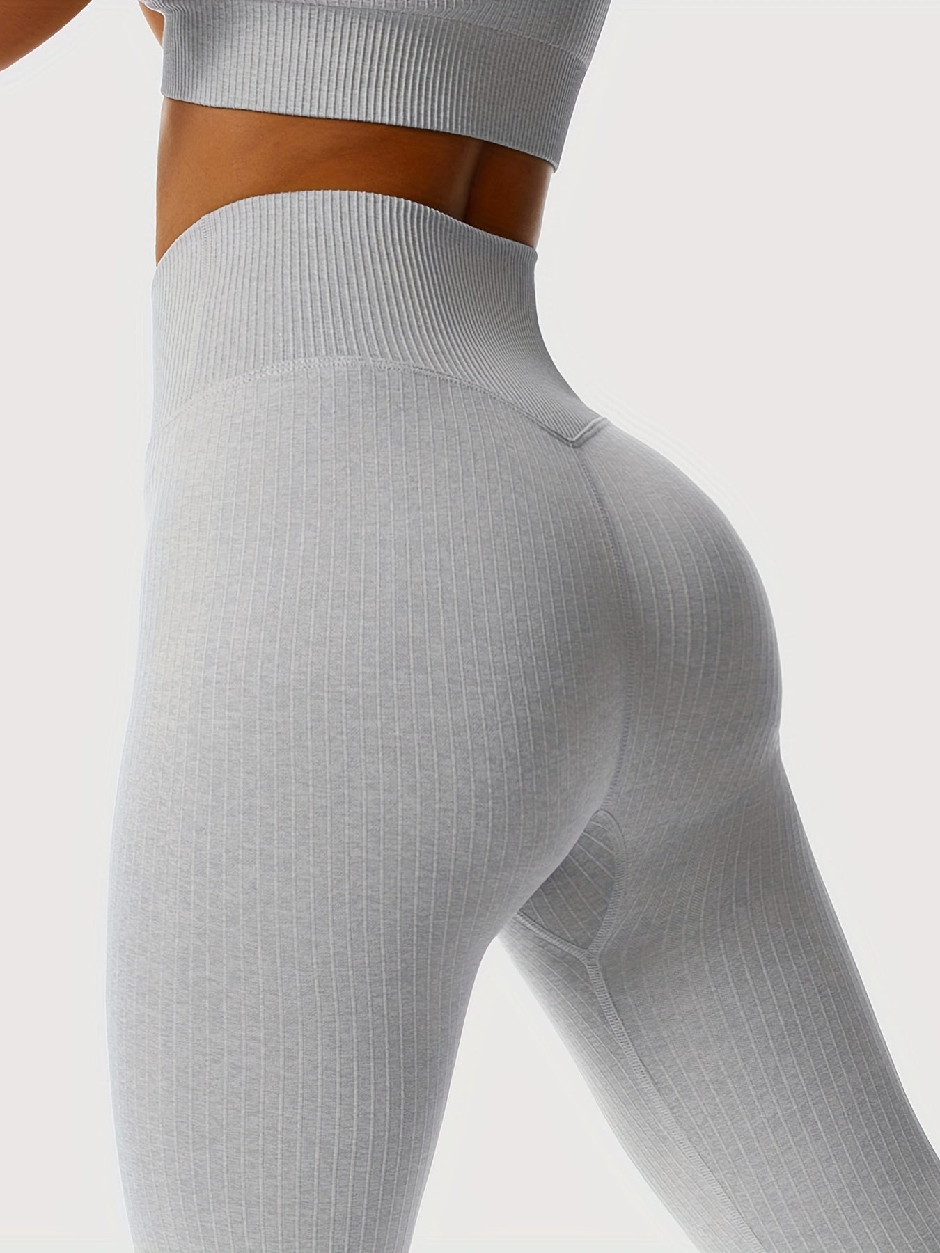 High Waist Ribbed Yoga Pants Seamless Slim Fitted Fitness Leggings