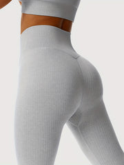 High Waist Ribbed Yoga Pants Seamless Slim Fitted Fitness Leggings