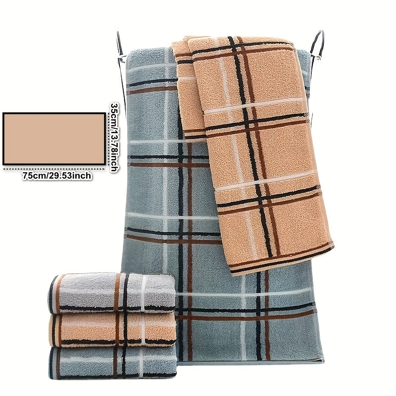 Plaid Pattern Hand Towel Cotton Soft Absorbent Towel Bathroom Gym 13.78x29.53in