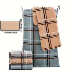 Plaid Pattern Hand Towel Cotton Soft Absorbent Towel Bathroom Gym 13.78x29.53in