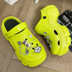Women's Rhinestone & Robot Platform Clogs Chunky Heeled Sandals