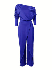 Solid Ruched Split Jumpsuit Casual Wide Leg Jumpsuit