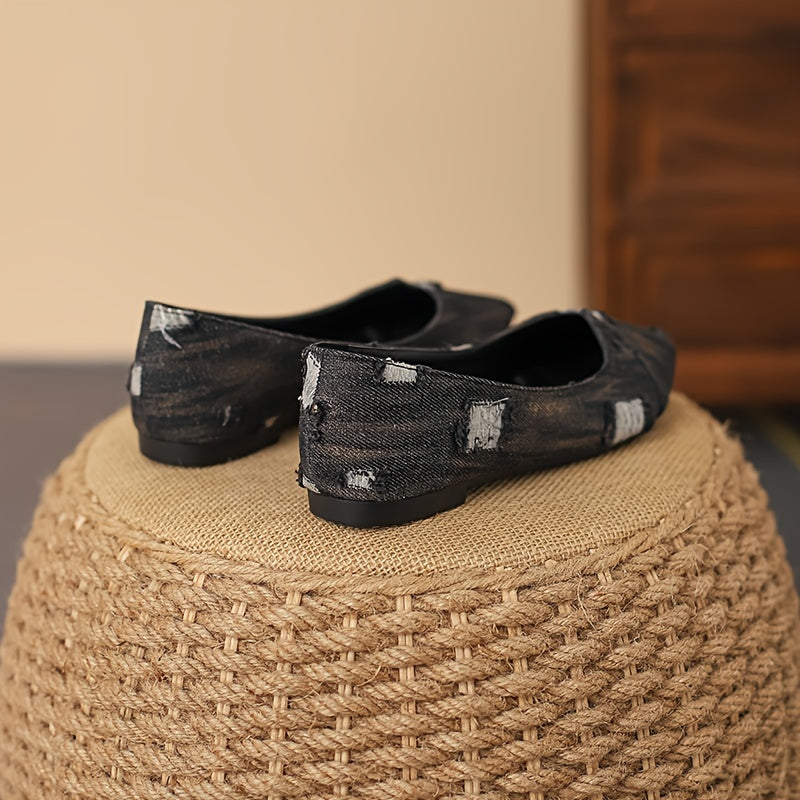 Women's Denim Point Toe Flats Lightweight Walking Shoes