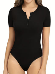 Solid Crew Neck Bodysuit Short Sleeve Shapewear