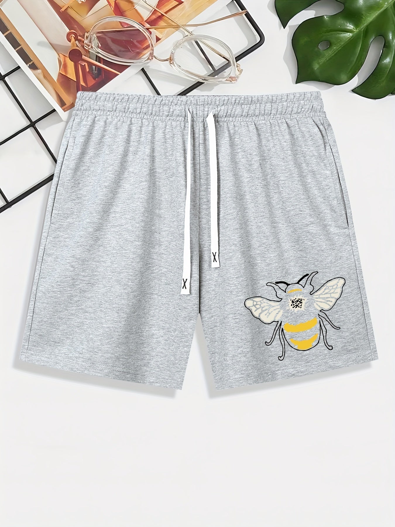 Bee Print Men's Comfy Drawstring Shorts
